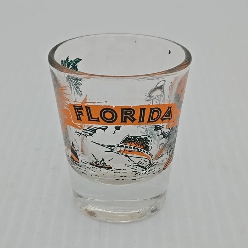 Vintage Florida Souvenir Shot Glass W/ Marlin‎